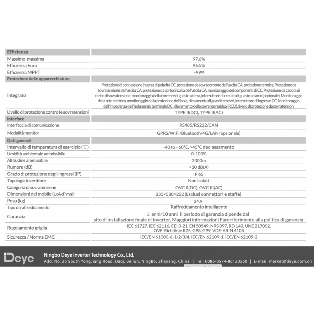 Deye SUN-6K-SG05LP1-EU 6kW Inverter Ibrido Monofase LV