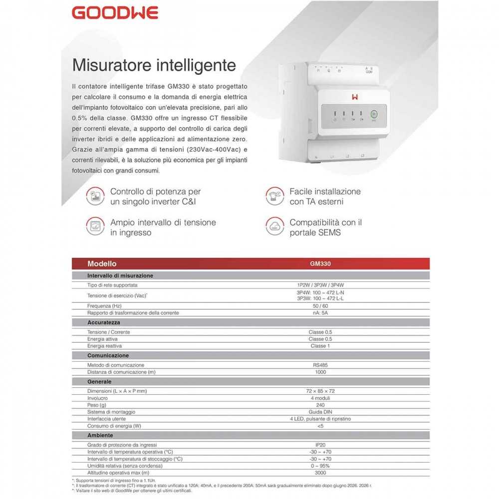 GoodWe GM330 120A 40mA 230/400Vac Smart Meter per impianti Trifase
