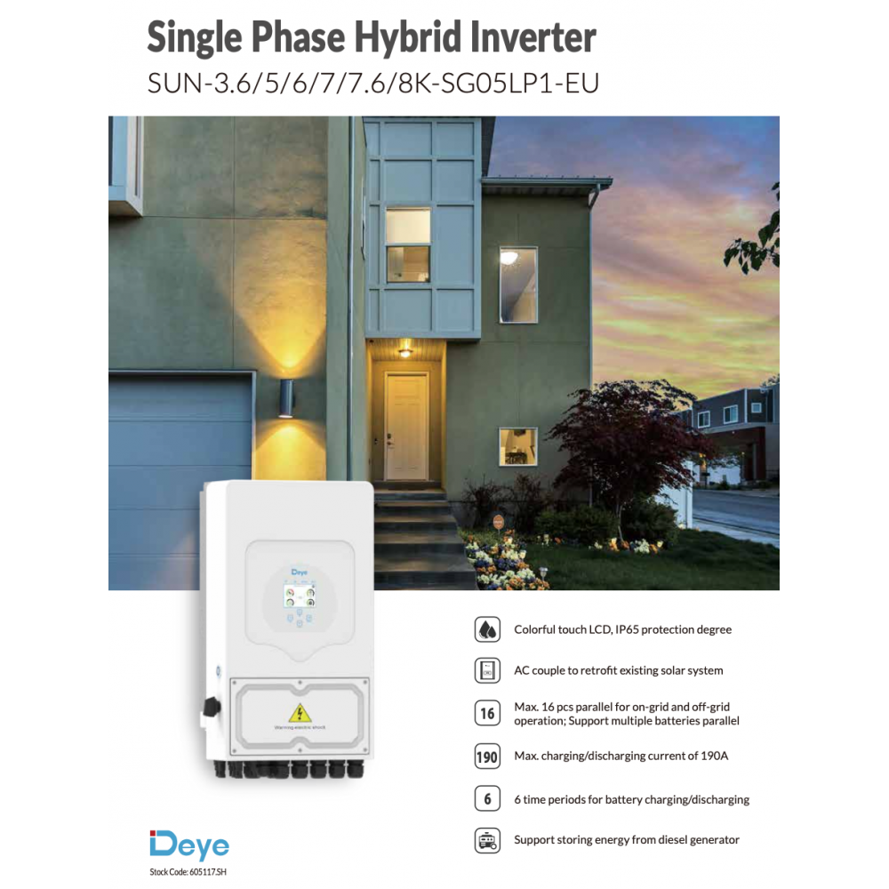 DEYE Storage system 10.24kWh inverter 6kW SG05LP1 + 2 SE-G5.1 Pro-B