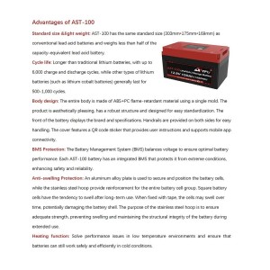AST-100 Batteria al litio 12.8V 100A 1280Wh Smontabile Collegabile in serie