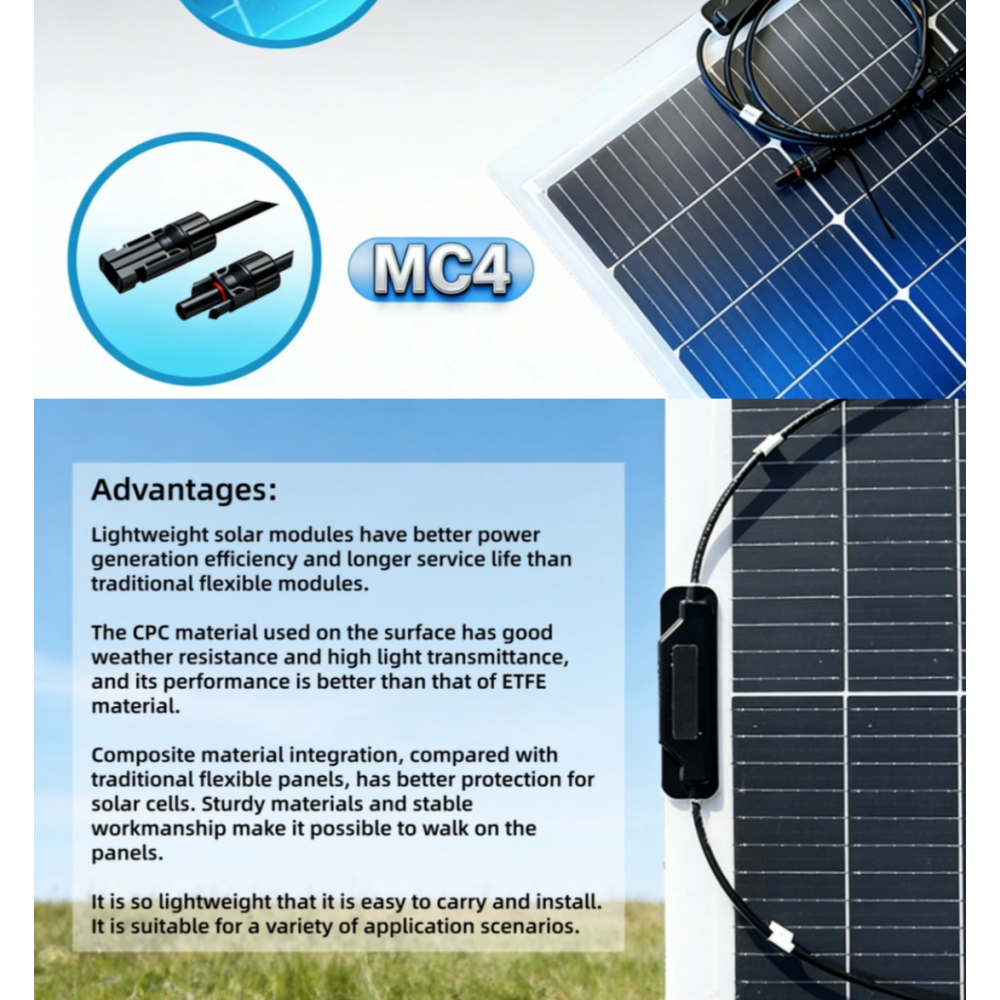 150W 12V CPC Flexible Solar Panel 128x60cm 1294x610x2mm