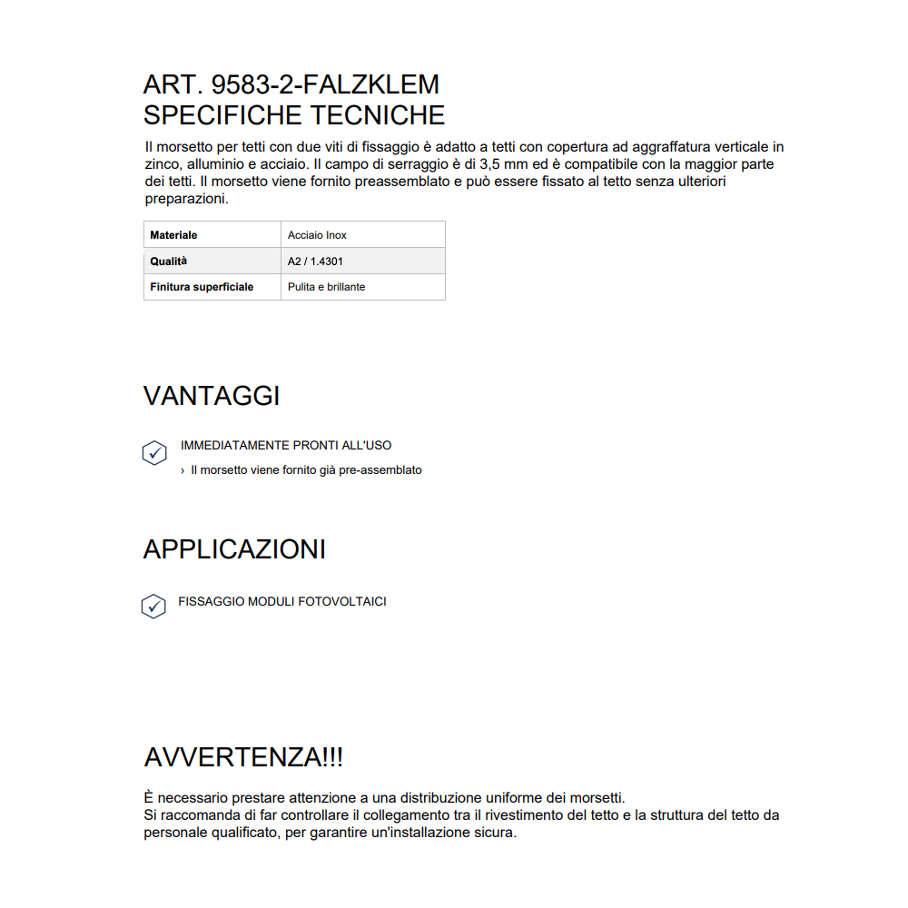 AISI 304 9583-2-FALZKLEMME Hook for Crimped Sheet Metal