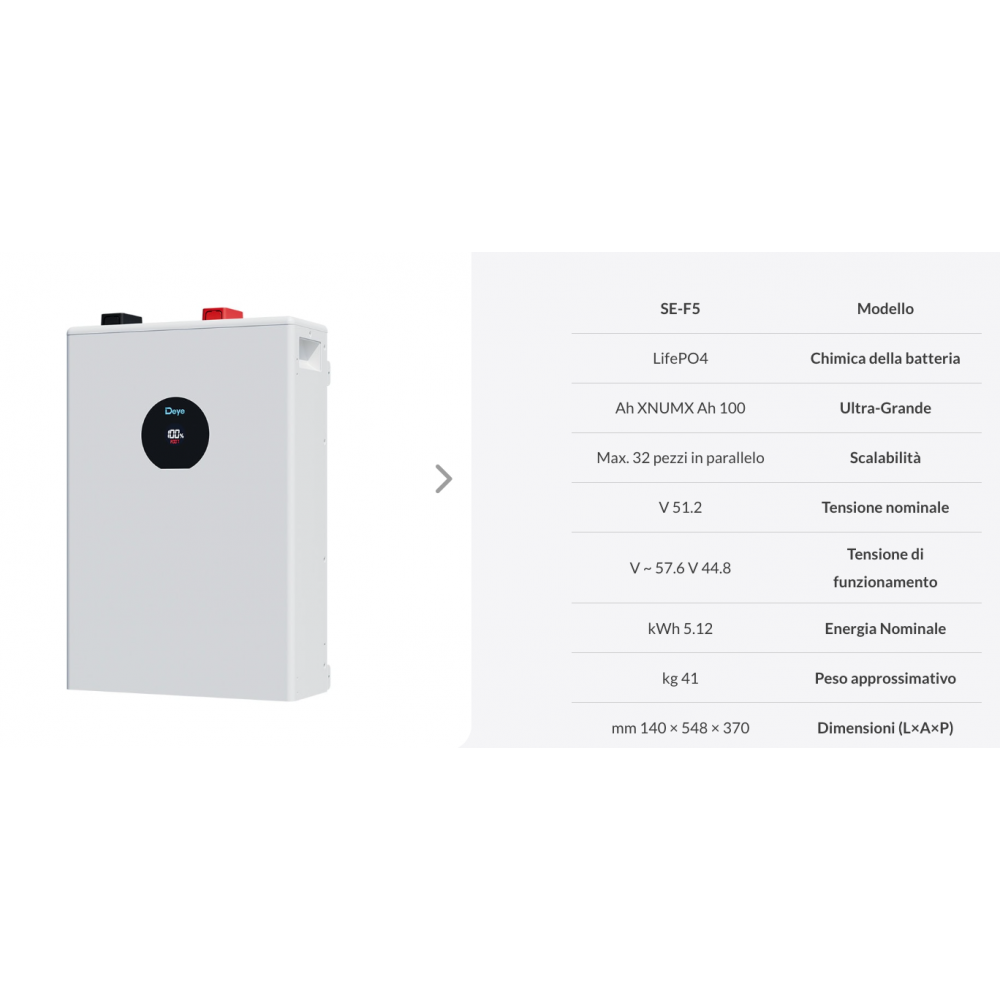 Deye SE-F5-PRO C Version Batteria LifePO4 51,2V ad Alte Prestazioni per solare OffGrid LV