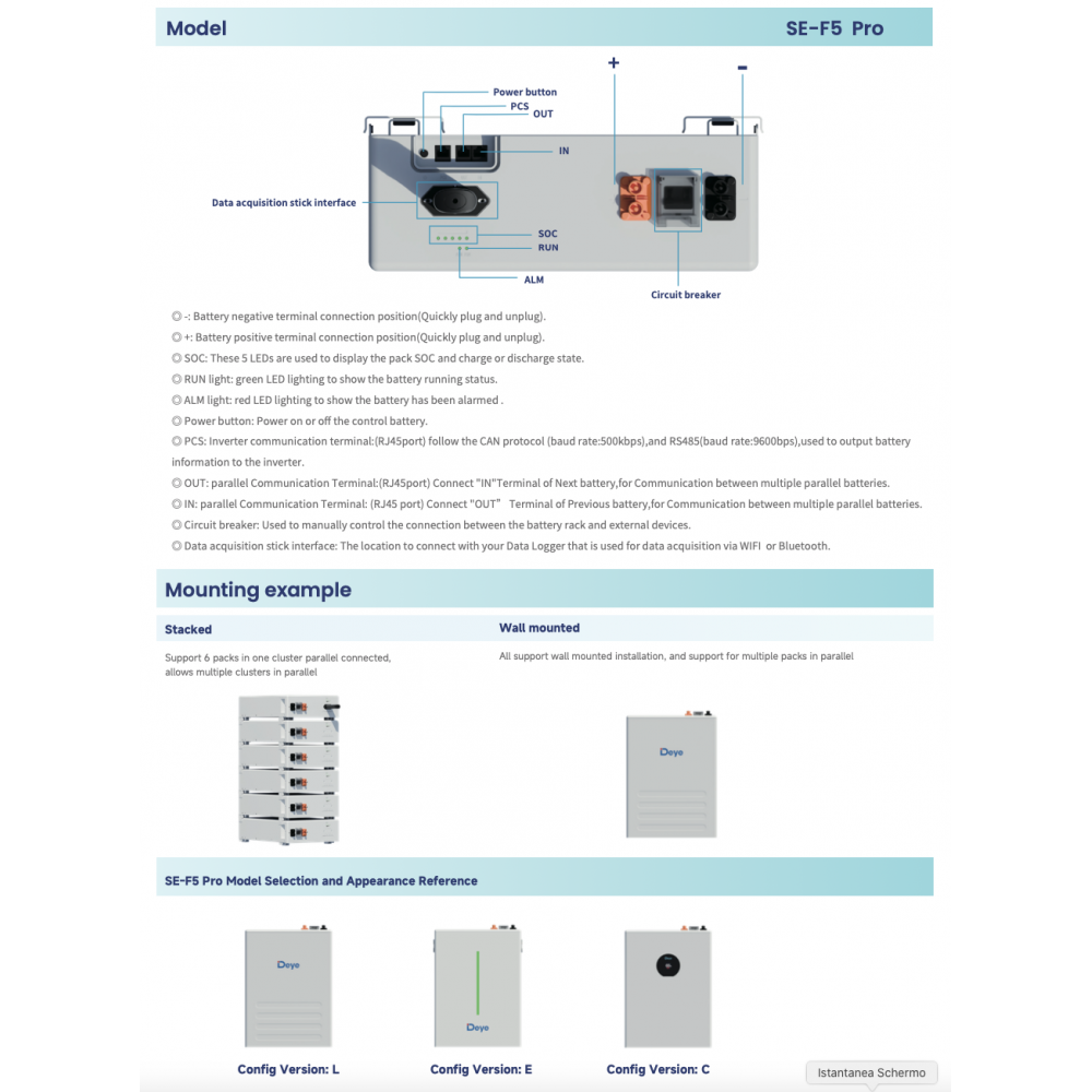 Deye SE-F5-PRO C Version Battery LifePO4 51,2V OffGrid LV