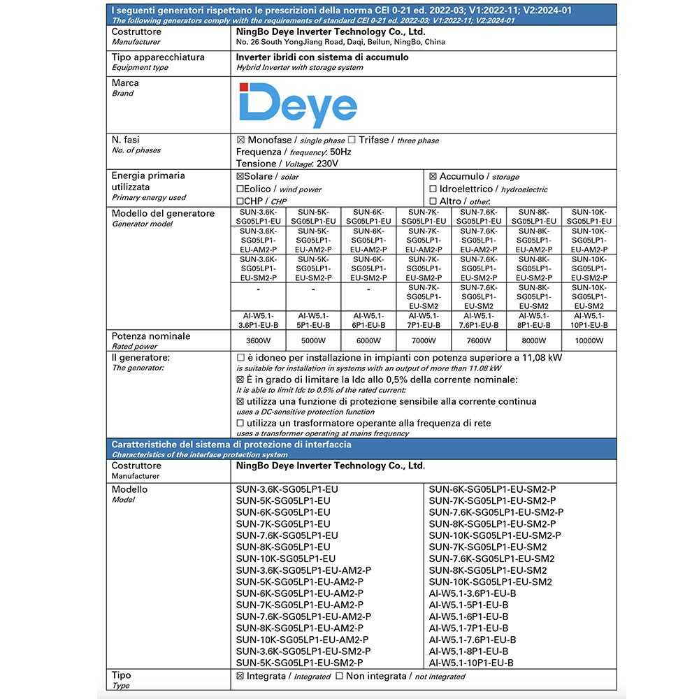 Deye SUN-6K-SG05LP1-EU-AM2-P 6kW Single-Phase Hybrid Inverter LV OFF GRID