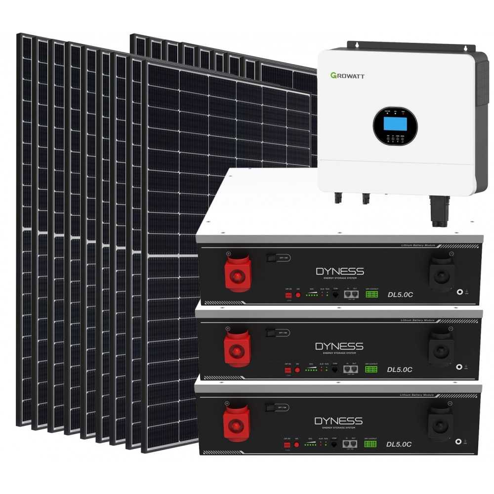 Kit fotovoltaico Off Grid 6000-8100W Growatt Dyness accumulo 15.36kWh Baita Casa Kit anti Lockdown Energetico