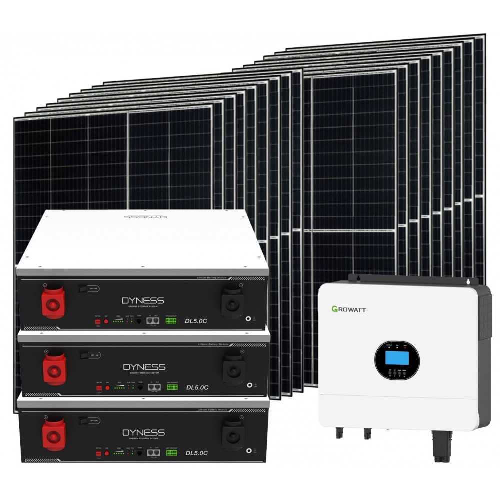 Kit fotovoltaico Off Grid 6000-8100W Growatt Dyness accumulo 15.36kWh Baita Casa Kit anti Lockdown Energetico