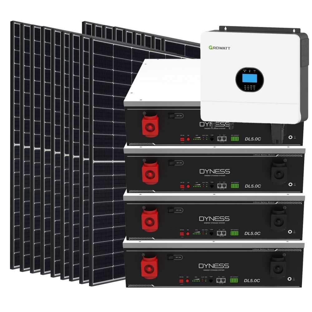 Kit fotovoltaico Off Grid 6000-8100W Growatt Dyness accumulo 20.48kWh Baita Casa Kit anti Lockdown Energetico