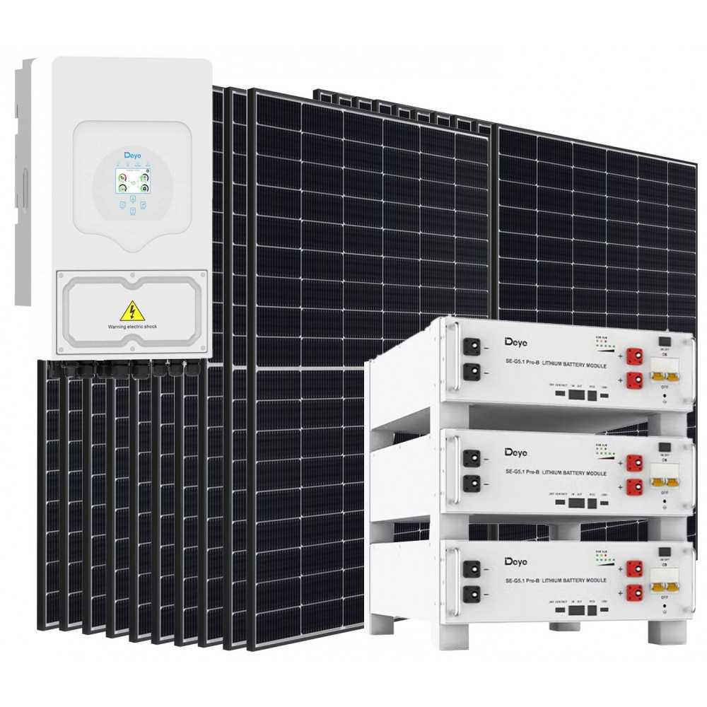 Kit fotovoltaico Off Grid 6000-9000W DEYE PRO accumulo 15.36kWh Baita Casa Kit anti Lockdown Energetico