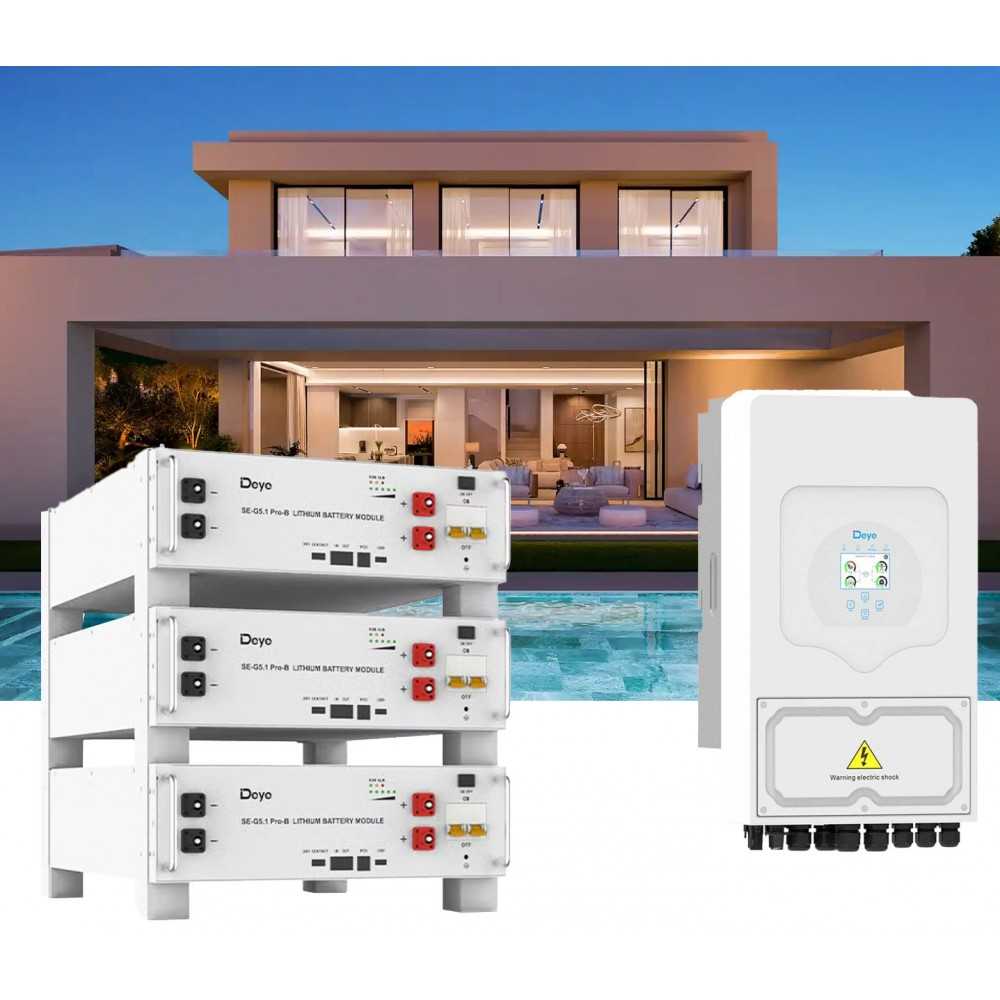 Kit fotovoltaico Off Grid 6000-9000W DEYE PRO accumulo 15.36kWh Baita Casa Kit anti Lockdown Energetico