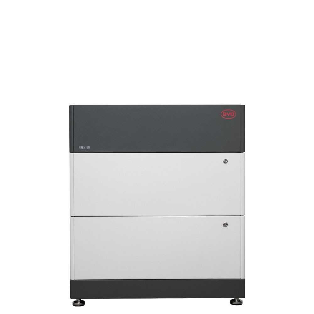 Batteria BYD premium bianca-nera in stile modulo, con serrature e piedini livellabili, foto prodotto per prezzi e costi BYD.